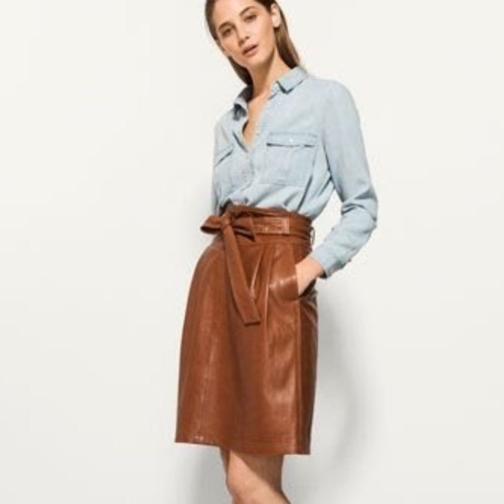 NWOT Massimo Dutti Pleated Nappa Leather Skirt